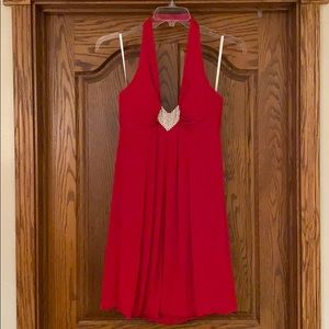 Red Halter Dress with Rhinestone Accent